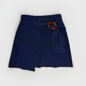 Sandro Elegant Navy Skirt with Tortoise Shell Accent